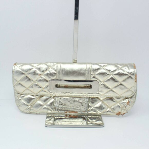 Vintage Womens Quilted Handbag Metallic Silver Diamond Turnlock Pocket - Picture 6 of 6